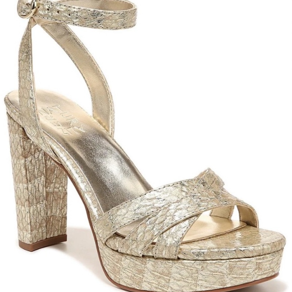 Naturalizer Mallory Gold Block Heel Platform Sandals